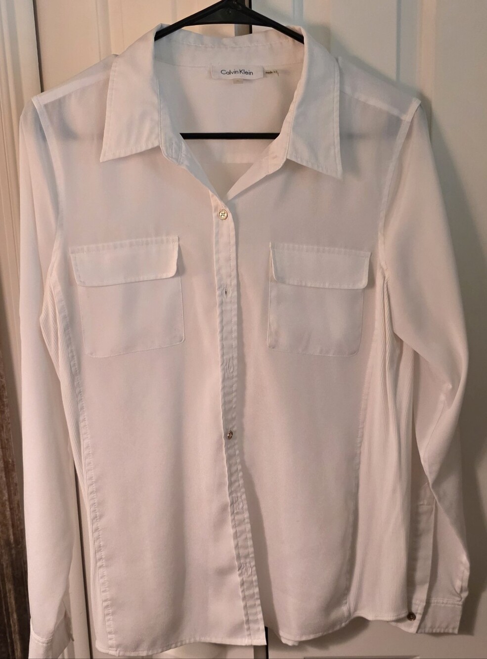 Calvin Klein Womens White Semi-Sheer Button-Down Shirt M